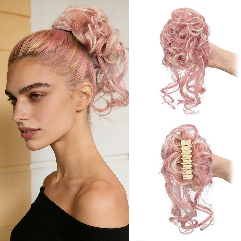 Claw Clip Messy Bun Hair Piece - 엉킴 방지 클립형 헤어 번, 인조