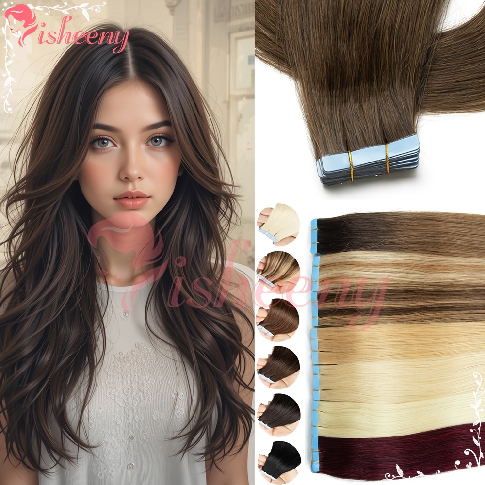 Invisible Tape In Extensions Real Hair - 이시니 스트레이트 테이프형 헤어 익스텐션, 천연
