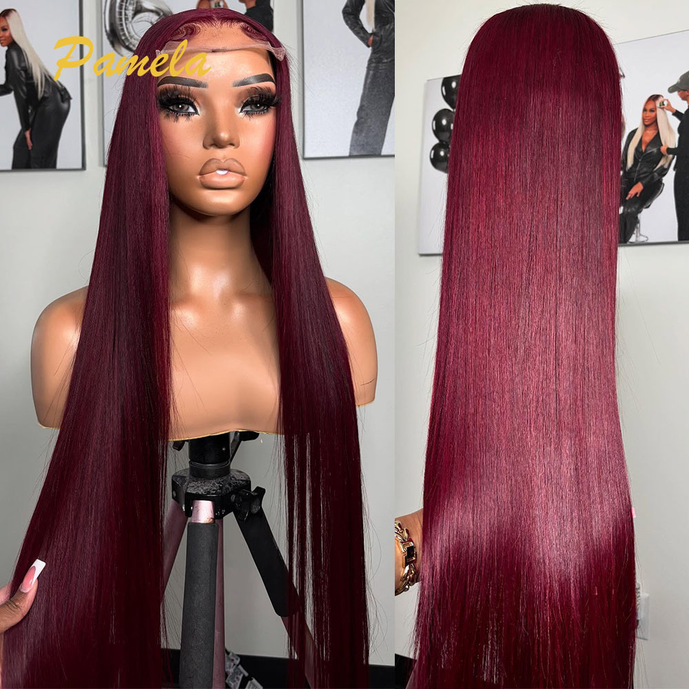 Lace Front Wigs - 슈퍼 더블 드로운 버건디 컬러 글루리스