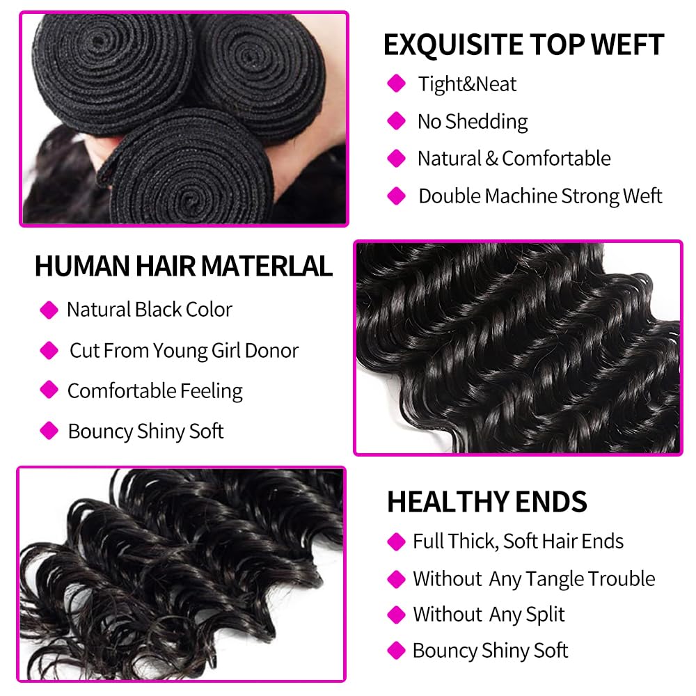100% 브라질산 버진 생인모 딥 웨이브 더블 웨프트  - Deep Wave 3 Bundles With Closure 리뷰 및 가격