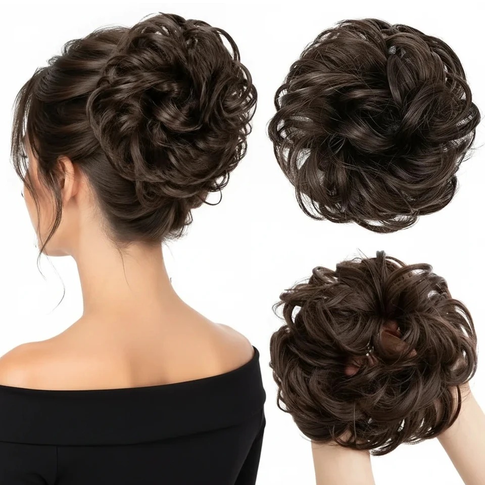 세련된 컬리 웨이브 스타일의 자연스러운 번 헤어피스,  - Claw Clip Messy Bun Hair Piece 리뷰 및 가격