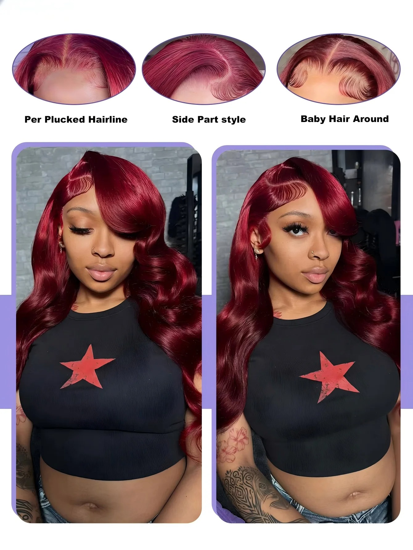 HD 투명 99J 버건디 색상의 바디 웨이브 레이스 프 - Human Hair Wigs 리뷰 및 가격