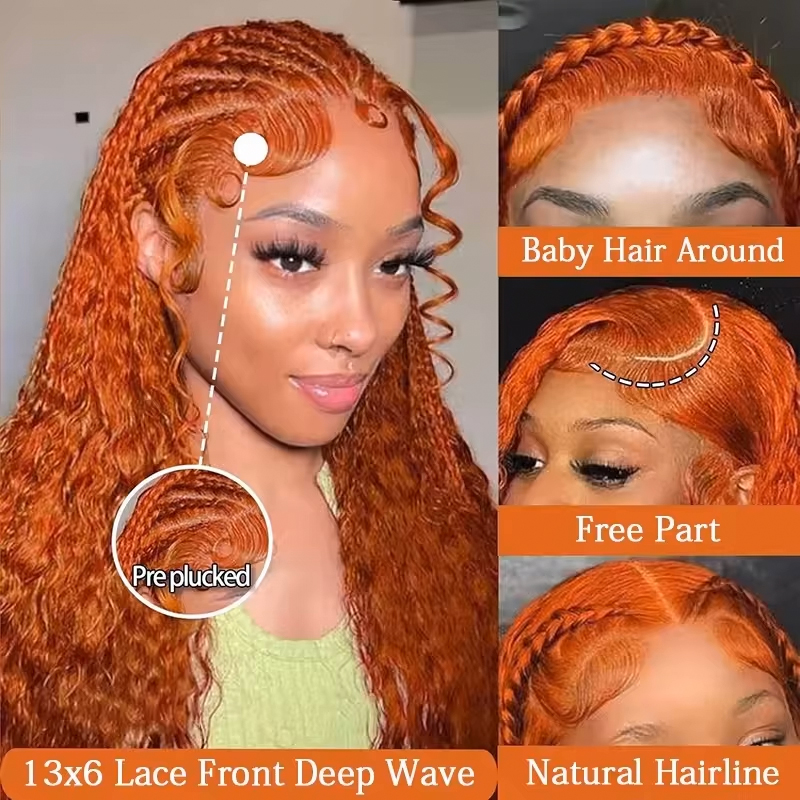 220% 고밀도 진저 오렌지 워터 웨이브 # 350 컬 - Lace Front Wigs 리뷰 및 가격